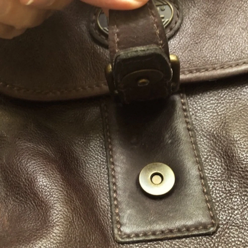 Fossil Brown Leather Briefcase Messenger Travel Crossbody Bag Double handle